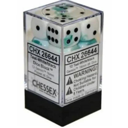 Sale Teal-White / Black: Gemini 12d6 16mm Dice Set CHX 26644 - Miniature Marvels: Airplane Models & Painted Dice Dice