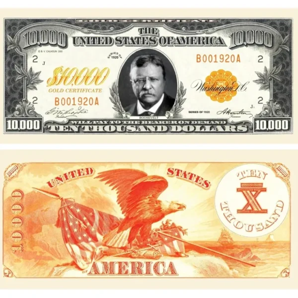Fashion 100 - $10,000.00 Ten Thousand Dollar Gold Certificate Novelty Bill Play Money - Miniature Marvels: Airplane Models & Painted Dice Egpull