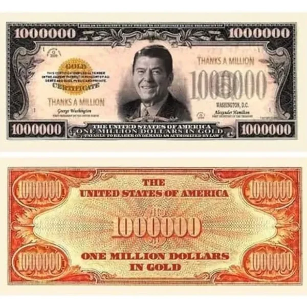New 100 "Thanks A Million" Ronald Reagan Dollar Gold Certificate Banknote Bills - Miniature Marvels: Airplane Models & Painted Dice Egpull