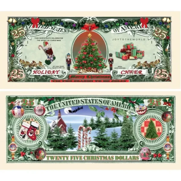 Flash Sale 100 TOTAL - Christmas Tree Holiday Santa $25 Dollar Novelty Money Gift Bills - Miniature Marvels: Airplane Models & Painted Dice Egpull