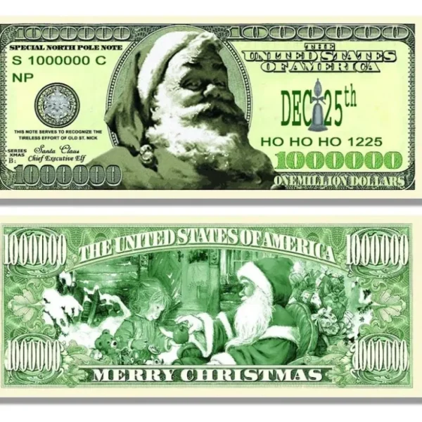 Flash Sale 100 TOTAL - One Million Santa Claus Christmas Holiday Novelty Play Money Bills - Miniature Marvels: Airplane Models & Painted Dice Egpull