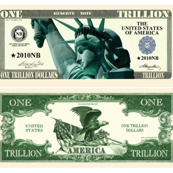 Fashion 100 TOTAL - Statue Liberty Trillion Dollar Funny Fake Money Bills Party Novelty - Miniature Marvels: Airplane Models & Painted Dice Egpull