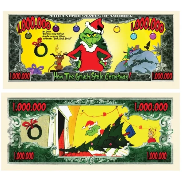 Clearance 1000 TOTAL - The Grinch Million Dollar Christmas Bills - Put in Holiday Cards - Miniature Marvels: Airplane Models & Painted Dice Egpull