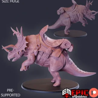 Online Triceratops Attacking With Mount - Miniature Marvels: Airplane Models & Painted Dice Miniature