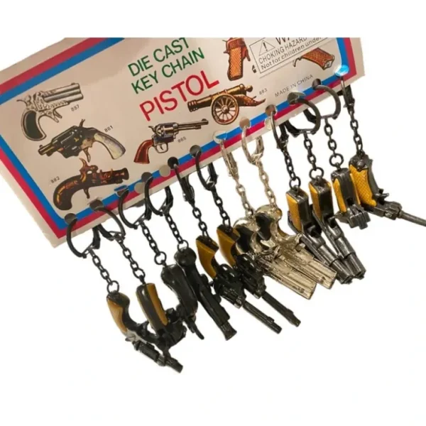 Store 12 Vintage 80's mini key chain diecast metal pistol cap gun - die cast display - Miniature Marvels: Airplane Models & Painted Dice Egpull