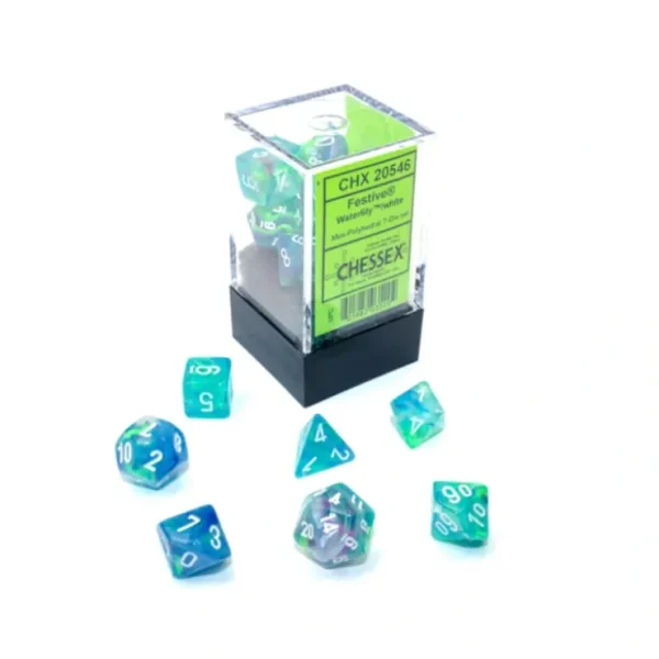 Store Waterlily / White: Festive Mini-Polyhedral Dice Set (7's) CHX 20546 - Miniature Marvels: Airplane Models & Painted Dice Dice