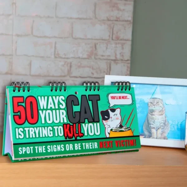 Fashion 50 Ways Your CAT is Trying to KILL YOU! Funny Desk Spiral Flip Book Signs - Miniature Marvels: Airplane Models & Painted Dice Egpull