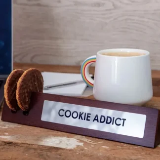 Cheap Wooden Desk Sign "Cookie Addict" Office Gift with 2 Cookie Holder Slots - FUNNY! - Miniature Marvels: Airplane Models & Painted Dice Egpull