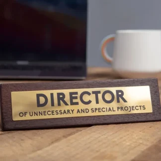 Store Wooden Desk Sign "Director Of Unnecessary Projects" Funny Office Gag Boss Gift - Miniature Marvels: Airplane Models & Painted Dice Egpull