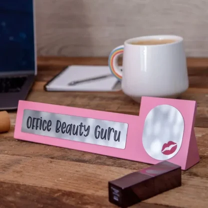 Fashion Wooden Desk Sign "Office Beauty Guru" Pink Office Gag Girl Boss Mirror Gift - Miniature Marvels: Airplane Models & Painted Dice Egpull