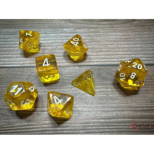 Store Yellow / White: Translucent Polyhedral Die Set (7's) CHX 23072 - Miniature Marvels: Airplane Models & Painted Dice Dice